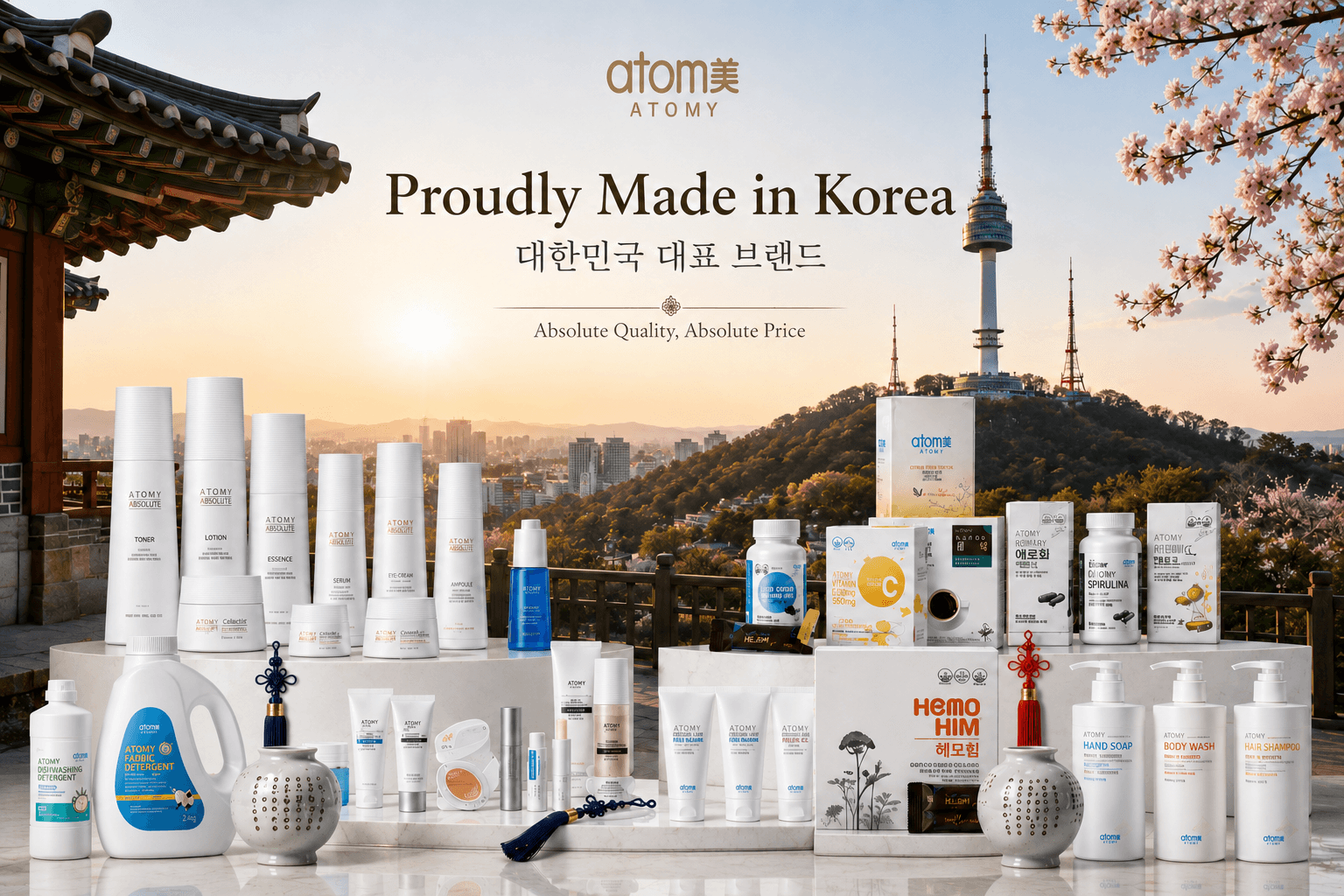 Atomy products with Korea brand background